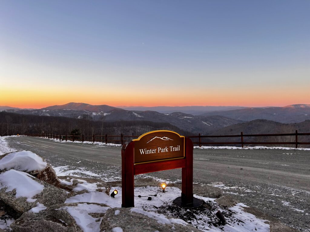 Cherry Gap Ridge Winter Park Sign Sunset